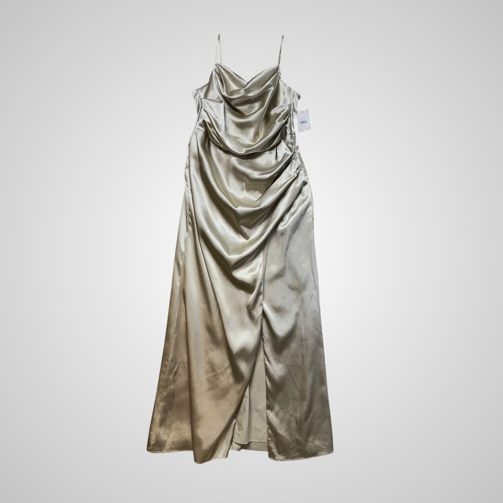 Birdy Grey Cowl Neck Satin Maxi Gown Women XXL Champagne Gold NWT
